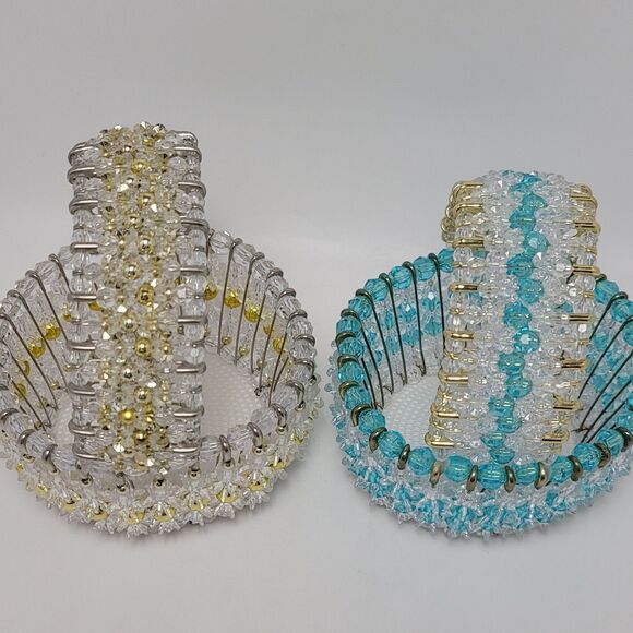 Safety Pins Beaded Handmade Wire Beads Ruffled Small Basket With Handles 2 Pcs - Picture 11 of 11